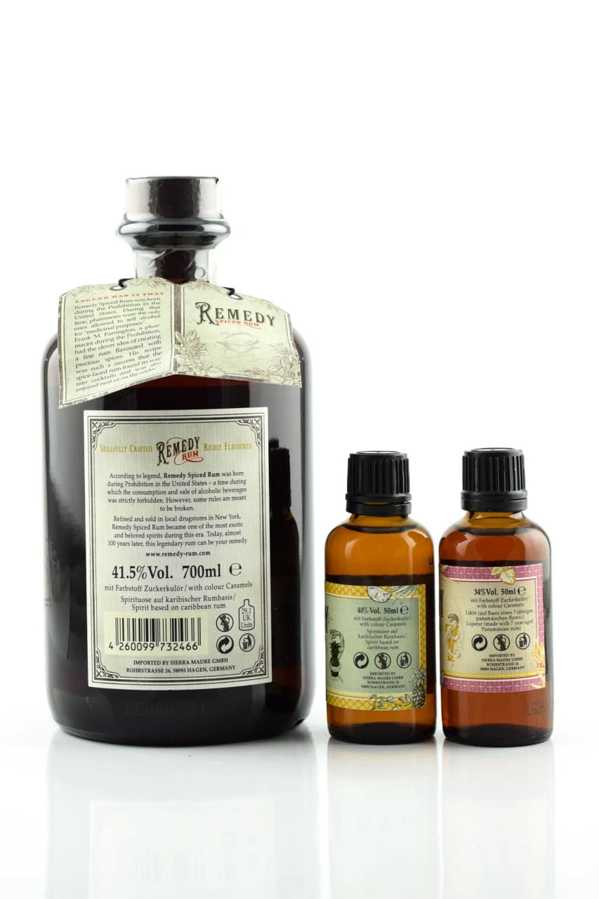 Remedy Spiced Rum 41,5%vol. 0,7l Mit 2 Miniaturen 0,05l – Bild 2